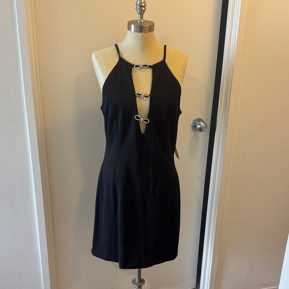 Express Elegant Black Mini Dress with Bow Details